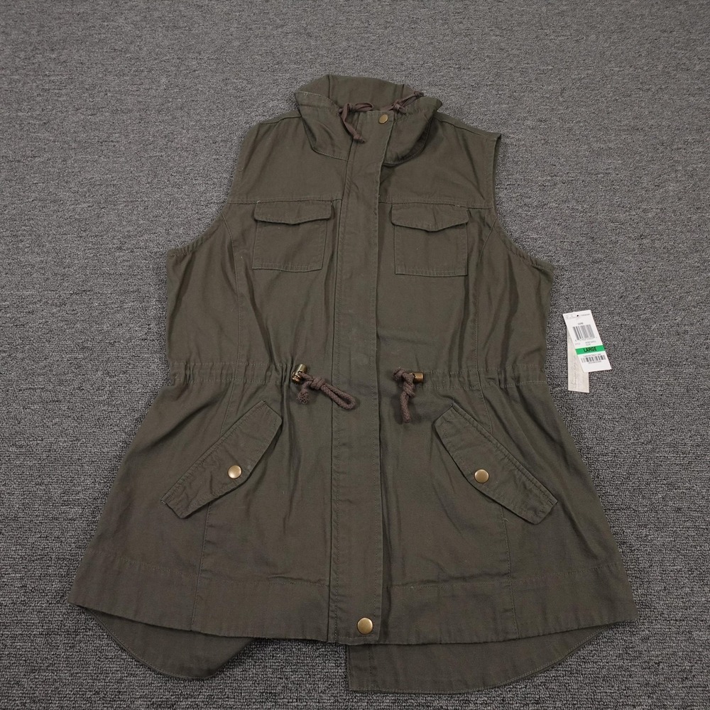 American Rag Cie Vest Juniors Large Green Anorak Twill Utility Full Zip Pockets